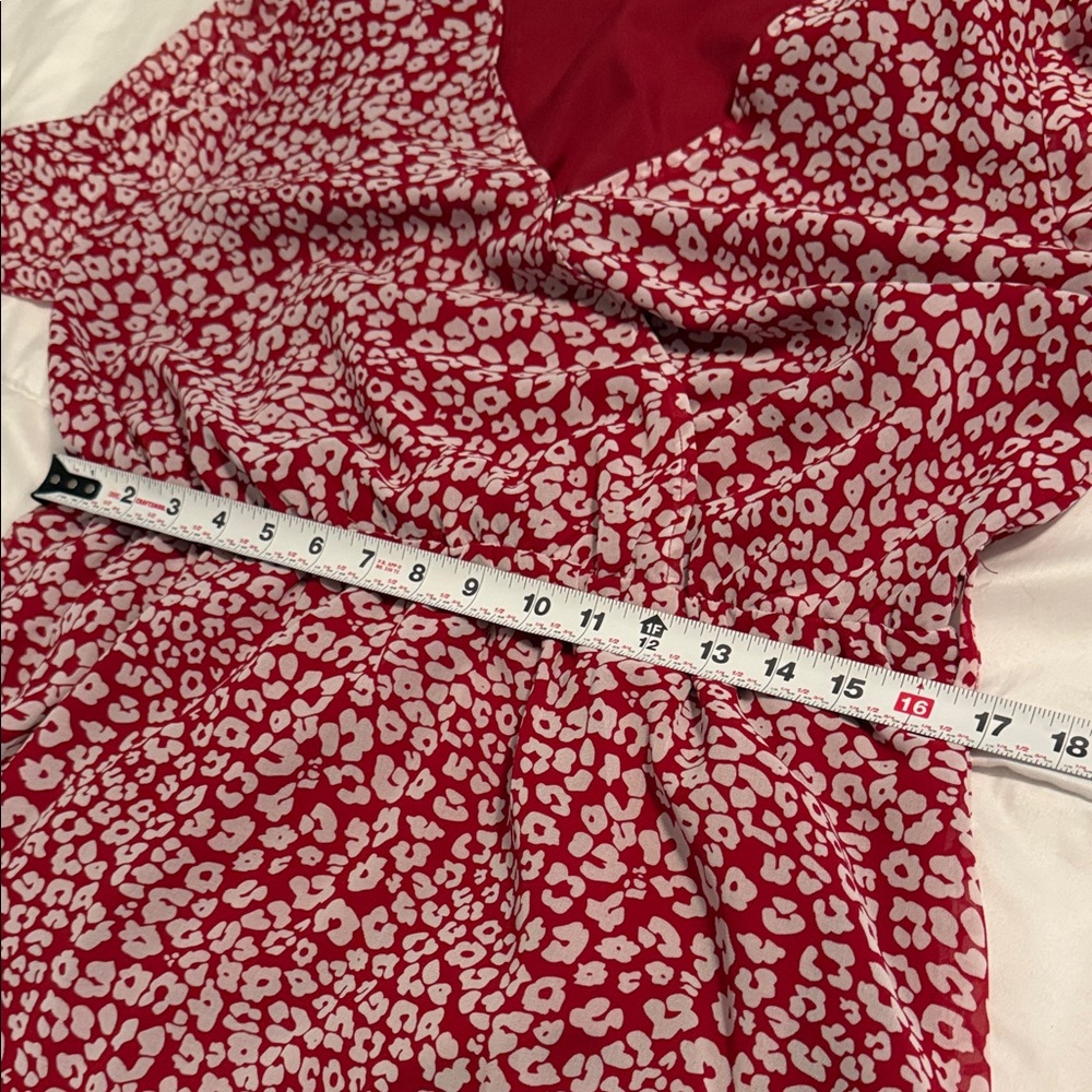 Elegant Red and White Animal Print Patterned Long Sleeve Dress by PrettyGarden - Picture 10 of 14